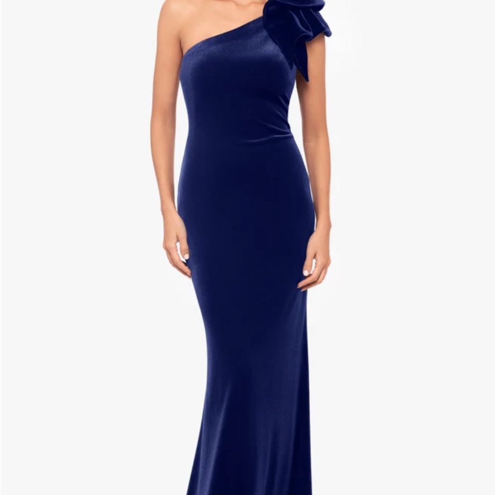 Betsy & Adam Navy Blue Velvet “Taylor” Dress
